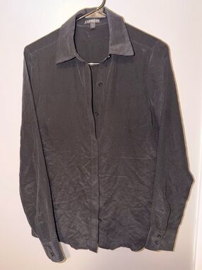 Express 100% silk Black Collared Button-Down Shirt
